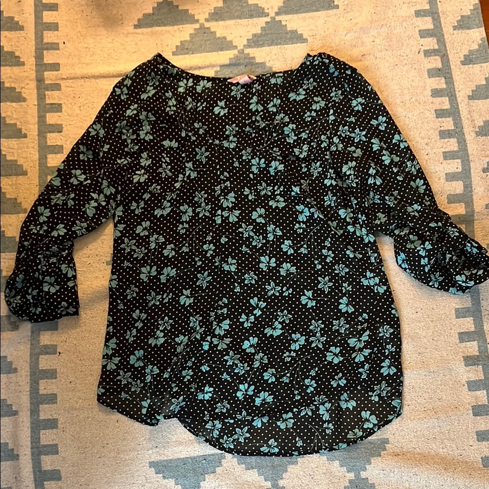 Floral Black and Teal Blouse